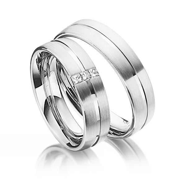 Set Klassieke trouwringen in witgoud 14 kt. met in totaal 0,09 ct. Princess-Diamant tw/si van Steinberg