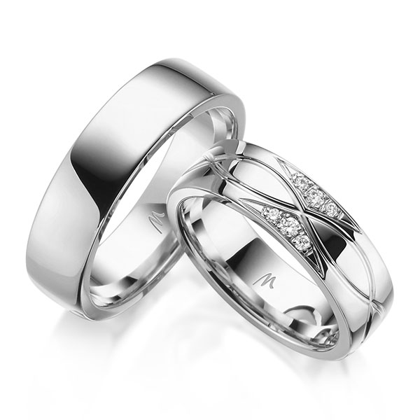 Set Klassieke trouwringen in witgoud 14 kt. met in totaal 0,11 ct. Briljant w,si van Merii - M-1283-4