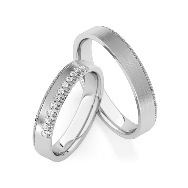 Set Klassieke trouwringen in witgoud 14 kt. met in totaal 0,12 ct. Briljant tw/si van Steinberg