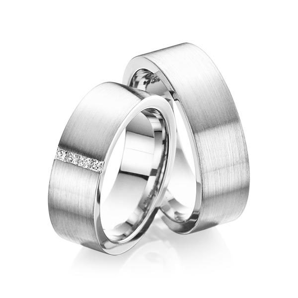 Set klassieke trouwringen in witgoud 14 kt. met in totaal 0,12 ct. Princess-Diamant tw/si van Steinberg - Q-1077-2