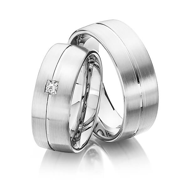 Set Klassieke trouwringen in witgoud 14 kt. met in totaal 0,12 ct. Princess-Diamant tw/si van Steinberg