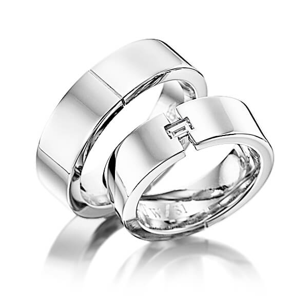 Set Klassieke trouwringen in witgoud 14 kt. met in totaal 0,15 ct. Baguette-Diamant tw,vs van Eternal Touch