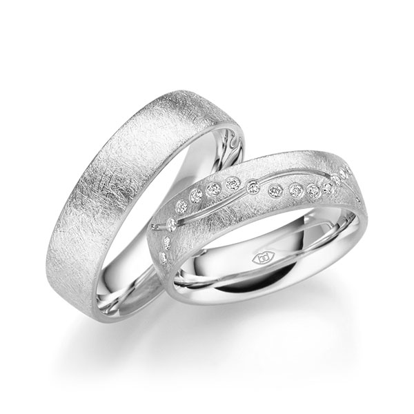 Set Klassieke trouwringen in witgoud 14 kt. met in totaal 0,15 ct. Briljant tw/si van Merii