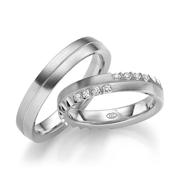 Set Klassieke trouwringen in witgoud 14 kt. met in totaal 0,16 ct. Briljant tw/si van Merii - M-1321-4