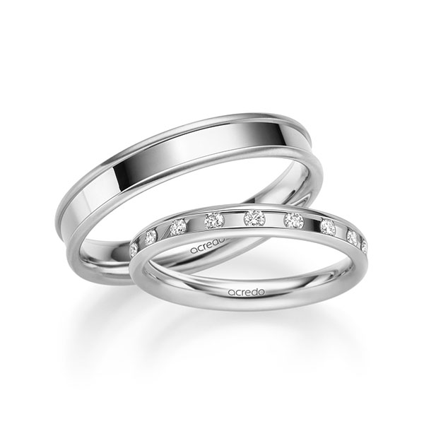 Set Klassieke trouwringen in witgoud 14 kt. met in totaal 0,18 ct. Briljant tw/si van acredo - A-2225-4 Set Klassieke trouwringen in witgoud 14 kt. met in totaal 0,18 ct. Briljant tw/si van acredo - A-2225-4