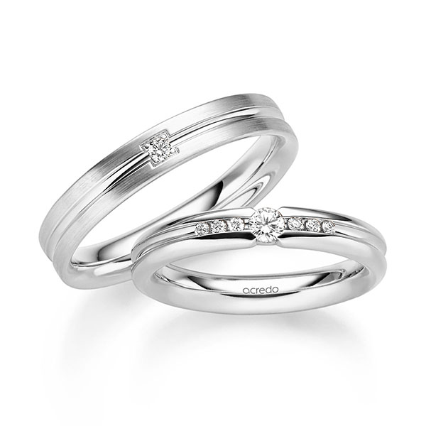 Set Klassieke trouwringen in witgoud 14 kt. met in totaal 0,19 ct. Briljant tw/si van acredo - S-1337-6