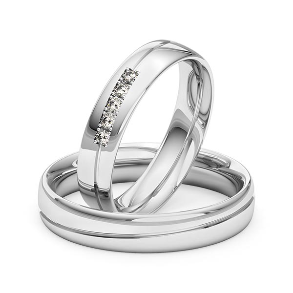 Set Klassieke trouwringen in witgoud 14 kt. met in totaal 0,1 ct. Briljant tw/si van Merii - M-1265-4 Set Klassieke trouwringen in witgoud 14 kt. met in totaal 0,1 ct. Briljant tw/si van Merii - M-1265-4