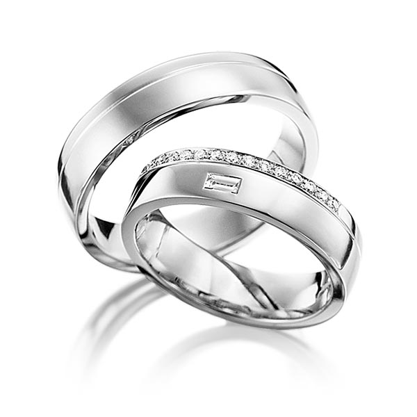 Set Klassieke trouwringen in witgoud 14 kt. met in totaal 0,21 ct. Briljant & Baguette-Diamant tw/si tw,vs van Eternal Touch