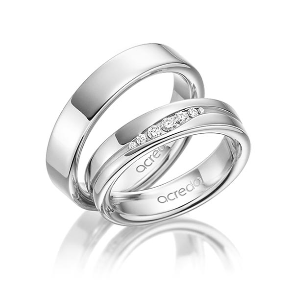 Set Klassieke trouwringen in witgoud 14 kt. met in totaal 0,233 ct. Briljant tw/si van acredo - A-3004-2 Set Klassieke trouwringen in witgoud 14 kt. met in totaal 0,233 ct. Briljant tw/si van acredo - A-3004-2