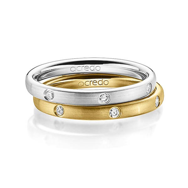 Set klassieke trouwringen in witgoud 14 kt. met in totaal 0,28 ct. Briljant tw/si van acredo - A-1390-1