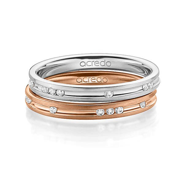 Set Klassieke trouwringen in witgoud 14 kt. met in totaal 0,28 ct. Briljant tw/si van acredo