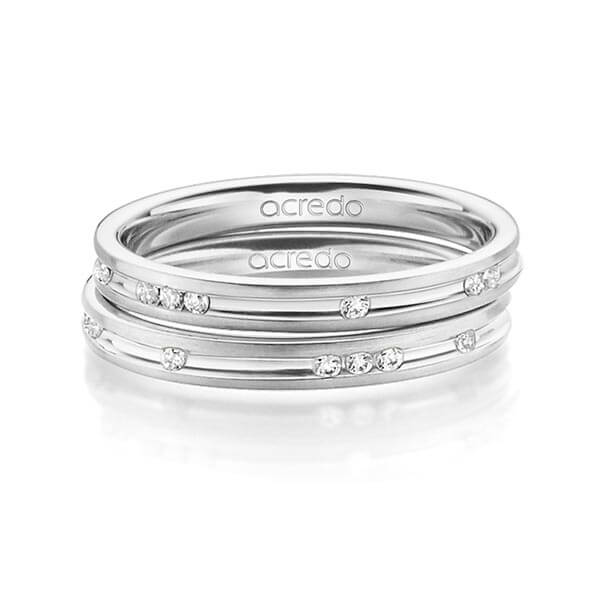 Set Klassieke trouwringen in witgoud 14 kt. met in totaal 0,28 ct. Briljant tw/si van acredo
