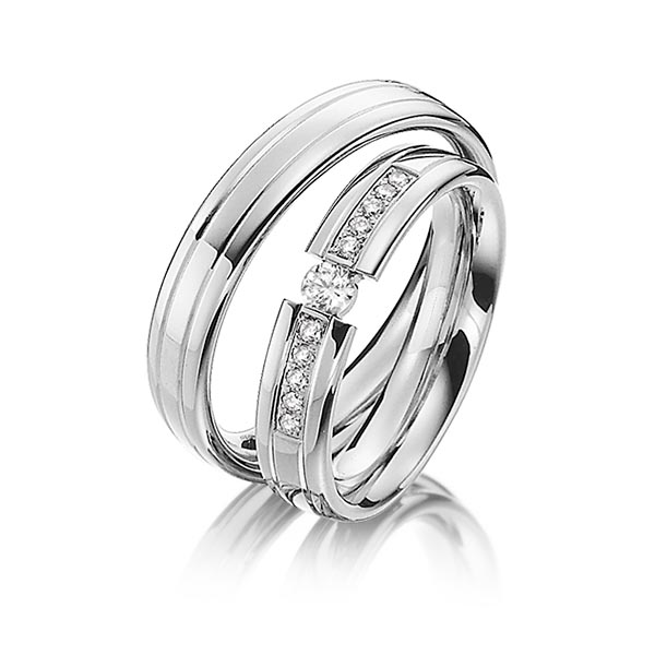 Set Klassieke trouwringen in witgoud 14 kt. met in totaal 0,2 ct. Briljant tw/si van Steinberg
