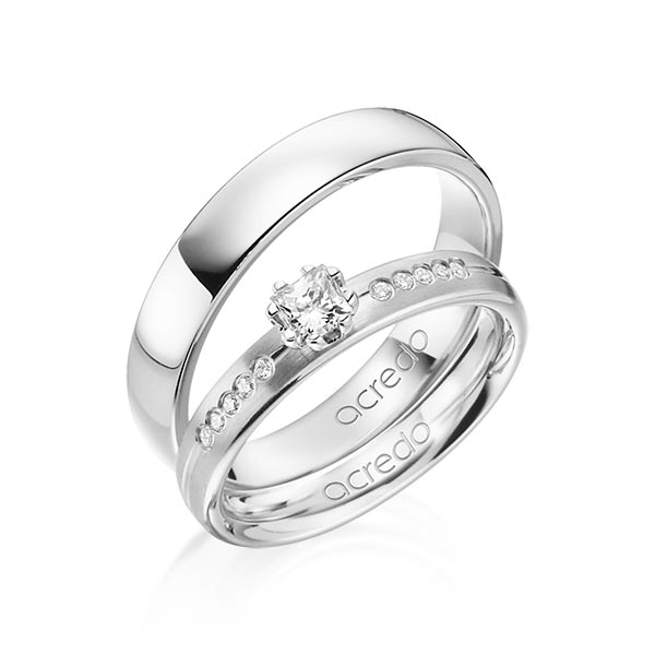 Set Klassieke trouwringen in witgoud 14 kt. met in totaal 0,33 ct. Princess-Diamant & Briljant tw/si van acredo - A-1367-1