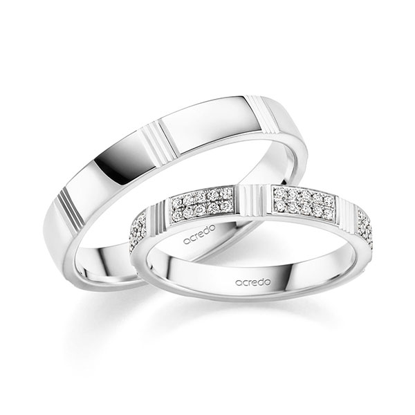 Set Klassieke trouwringen in witgoud 14 kt. met in totaal 0,35 ct. Briljant tw/si van acredo