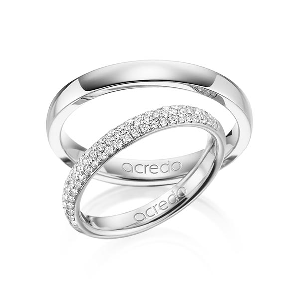 Set klassieke trouwringen in witgoud 14 kt. met in totaal 0,38 ct. Briljant tw/si van acredo - A-1381-1