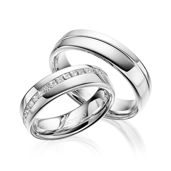 Set Klassieke trouwringen in witgoud 14 kt. met in totaal 0,48 ct. Princess-Diamant tw,vs van acredo - A-1627-10