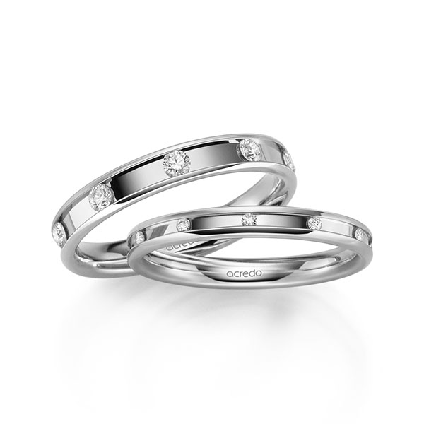 Set Klassieke trouwringen in witgoud 14 kt. met in totaal 0,56 ct. Briljant tw/si van acredo