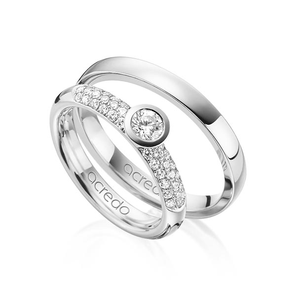 Set klassieke trouwringen in witgoud 14 kt. met in totaal 0,61 ct. Briljanten & Briljant tw,vs tw/si van acredo - A-1380-1