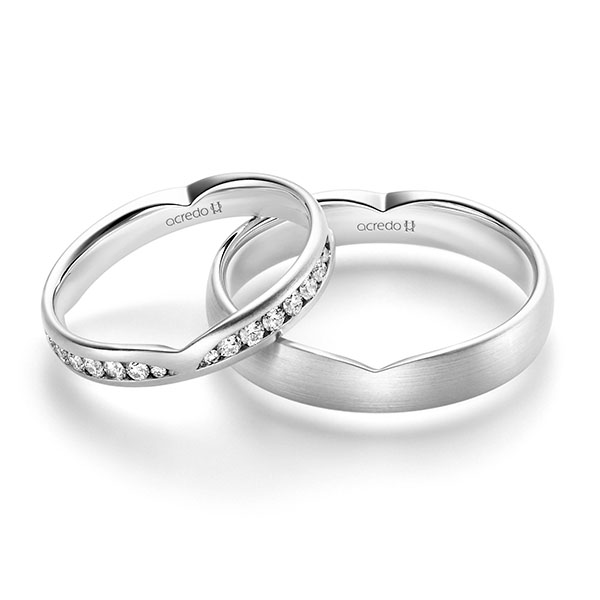 Set Klassieke trouwringen in witgoud 14 kt. met in totaal 0,624 ct. Briljant tw/si van acredo