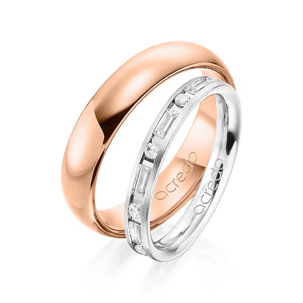 Set Klassieke trouwringen in witgoud 14 kt. met in totaal 0,675 ct. Baguette-Diamant & Briljant tw,vs tw/si van acredo - A-1370-1