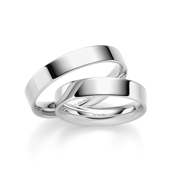 Set klassieke trouwringen in witgoud 14 kt. van acredo