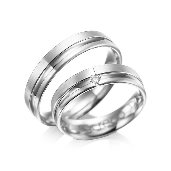 Set Klassieke trouwringen in witgoud 18 kt. met in totaal 0,04 ct. Briljant tw/si van acredo - A-1047-7
