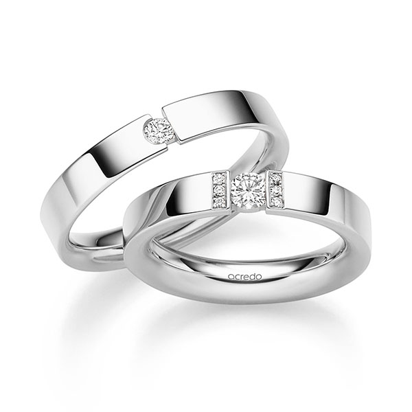 Set klassieke trouwringen in witgoud 18 kt. met in totaal 0,24 ct. Briljant tw/si van acredo - S-1339-6