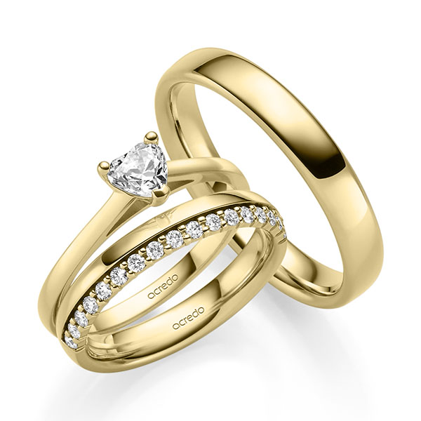 Tri-Set in geelgoud 14 kt. met 0,4 ct. + in totaal 0,42 ct. tw,vs tw/si van acredo