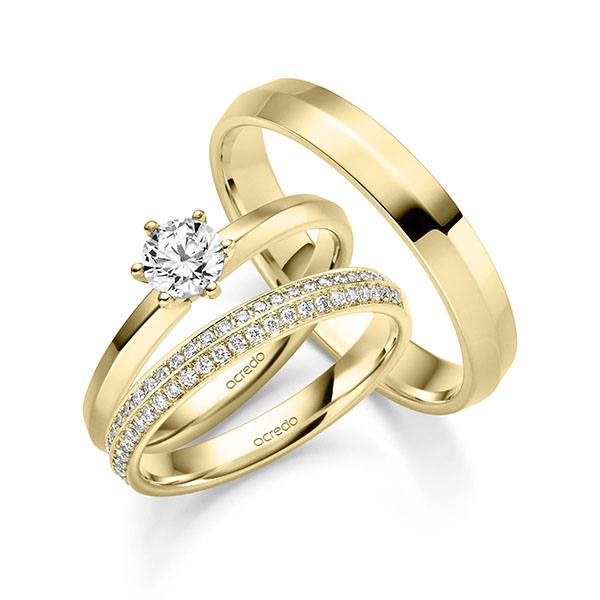 Tri-Set in geelgoud 14 kt. met 0,5 ct. + in totaal 0,27 ct. Briljant tw/si van acredo