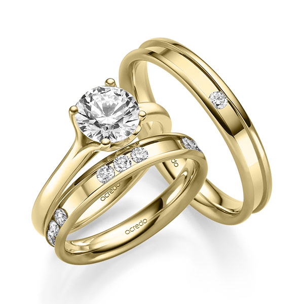 Tri-Set in geelgoud 14 kt. met 1,5 ct. + in totaal 0,64 ct. Briljant tw/si van acredo