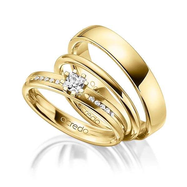 Tri-Set in geelgoud 14 kt. met in totaal 0,33 ct. Princess-Diamant tw/si van acredo
