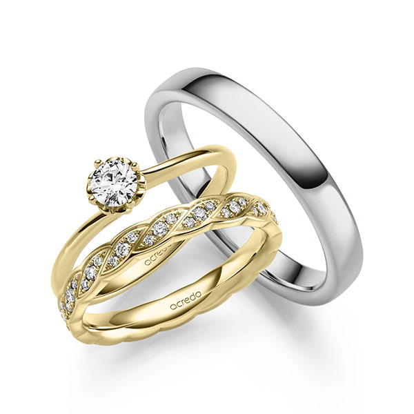 Tri-Set in geelgoud 14 kt. met in totaal 0,59 ct. Briljant tw/si van acredo