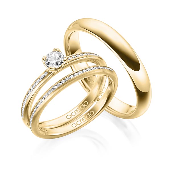 Tri-Set in Gelbgold 750 mit 0,3 ct. + zus. 0,275 ct. Brillant tw, si von acredo