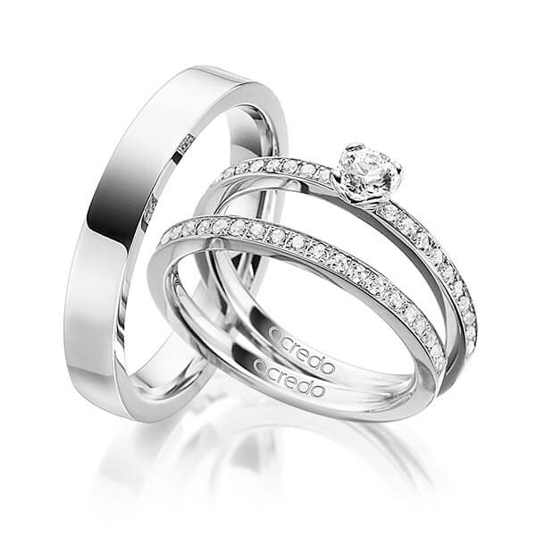 Tri-Set in Platin 950 mit 0,3 ct. + zus. 0,42 ct. Brillant tw, si von acredo