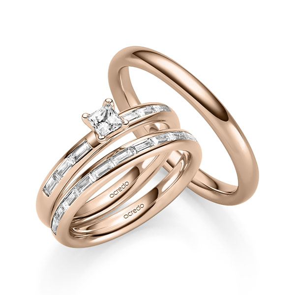 Tri-Set in roodgoud 14 kt. met 0,3 ct. + in totaal 0,85 ct. Briljant & Baguette-Diamant tw,vs van acredo - A-2419-5