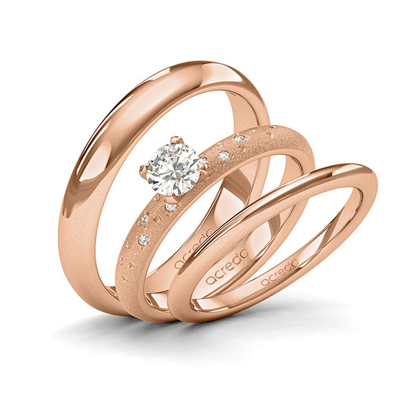 Tri-Set in roodgoud 14 kt. met 0,4 ct. + in totaal 0,03 ct. Briljant tw/si van acredo - A-2096-4 Tri-Set in roodgoud 14 kt. met 0,4 ct. + in totaal 0,03 ct. Briljant tw/si van acredo - A-2096-4