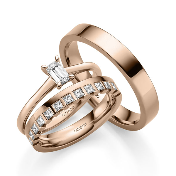 Tri-Set in roodgoud 14 kt. met 0,4 ct. + in totaal 0,36 ct. tw,vs van acredo