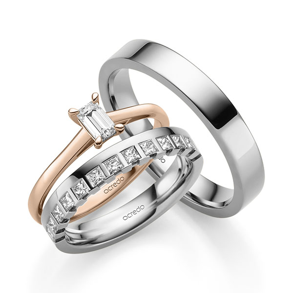Tri-Set in roodgoud 14 kt. met 0,4 ct. + in totaal 0,36 ct. tw,vs van acredo