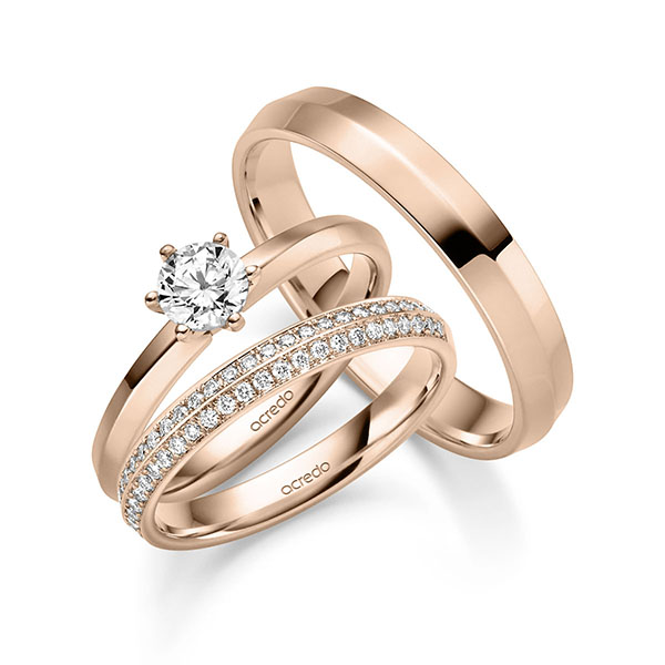 Tri-Set in roodgoud 14 kt. met 0,5 ct. + in totaal 0,27 ct. Briljant tw/si van acredo