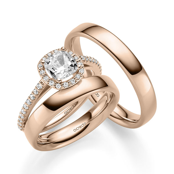 Tri-Set in roodgoud 14 kt. met 1 ct. + in totaal 0,312 ct. tw,vs tw/si van acredo