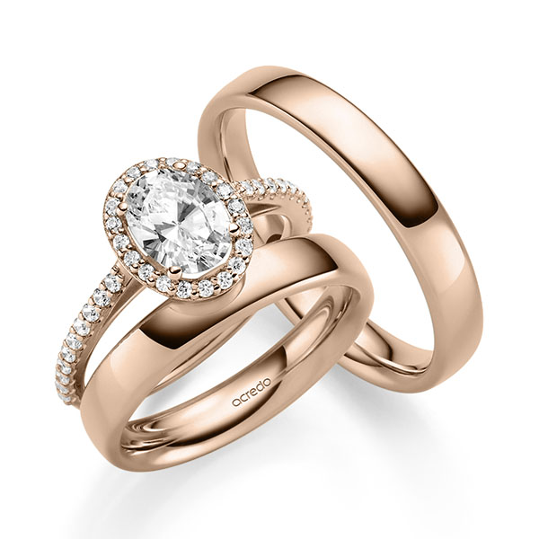 Tri-Set in roodgoud 14 kt. met 1 ct. + in totaal 0,34 ct. tw,vs tw/si van acredo