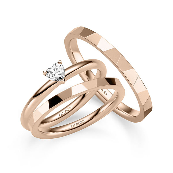 Tri-Set in roodgoud 14 kt. met in totaal 0,2 ct. tw,vs van acredo