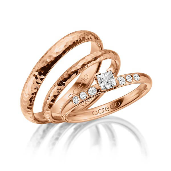 Tri-Set in roodgoud 14 kt. met in totaal 0,32 ct. Princess-Diamant tw,vs tw/si van acredo