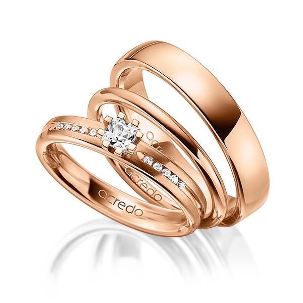 Tri-Set in roodgoud 14 kt. met in totaal 0,33 ct. Princess-Diamant tw/si van acredo - A-1428-3 Tri-Set in roodgoud 14 kt. met in totaal 0,33 ct. Princess-Diamant tw/si van acredo - A-1428-3