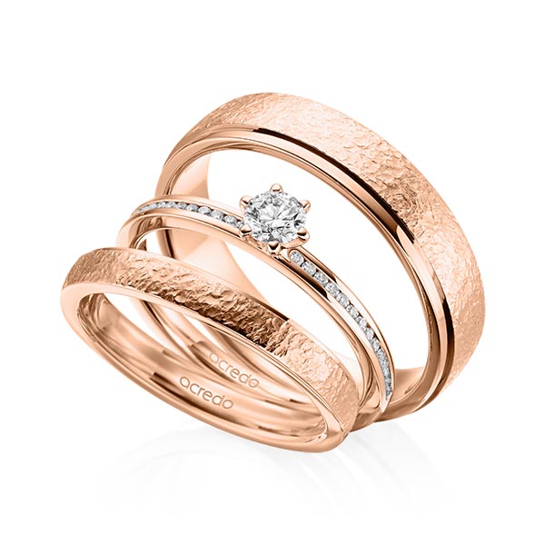 Tri-Set in roodgoud 14 kt. met in totaal 0,39 ct. Briljant tw/si van acredo