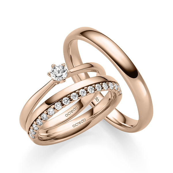 Tri-Set in roodgoud 14 kt. met in totaal 0,405 ct. Briljant tw/si van acredo