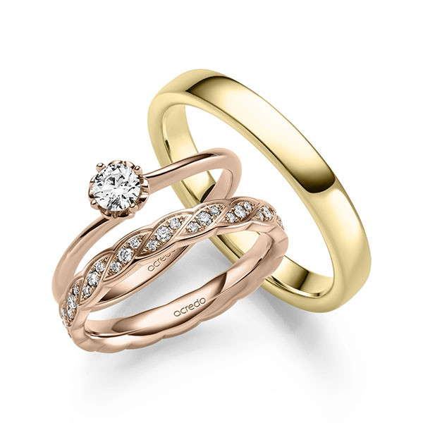 Tri-Set in roodgoud 14 kt. met in totaal 0,59 ct. Briljant tw/si van acredo