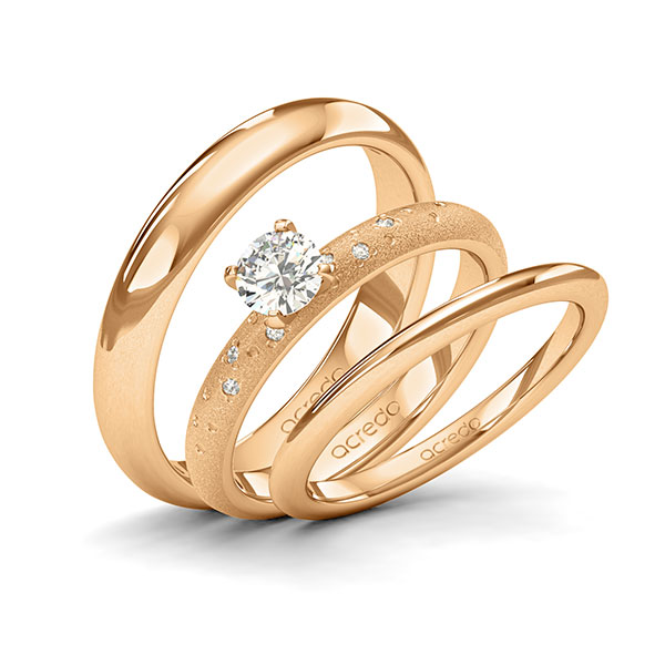 Tri-Set in Roségold 585 mit 0,4 ct. + zus. 0,03 ct. Brillant tw, si von acredo