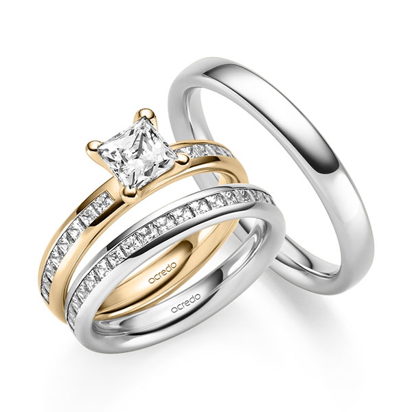 Tri-Set in Roségold 585 mit 1 ct. + zus. 1,05 ct. Brillant & Prinzess-Diamant tw, vs tw, si von acredo - A-2424-9